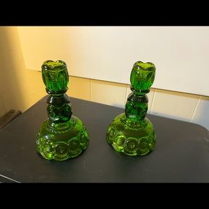Vintage Moon and Star green candlesticks